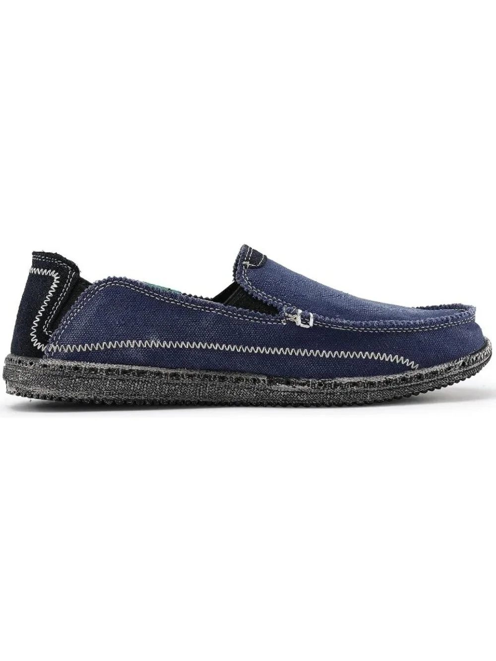 VILOCY Men's Blue Rubber Canvas Slip On Loafers Drop Vintage Flat Casual Shoes
